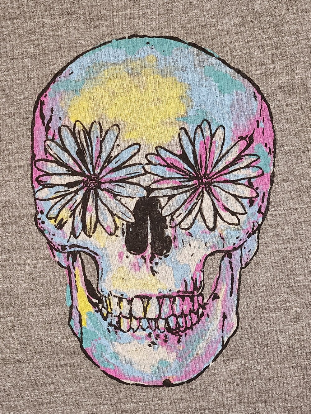 💀Chaser💀 - Gray/Multi Daisy Flower Eyes Skull Tank Top - Picture 4 of 10